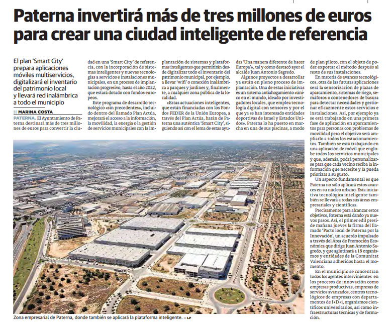 Paterna invertirá más de tres millones de euros para crear una ciudad inteligente de referencia