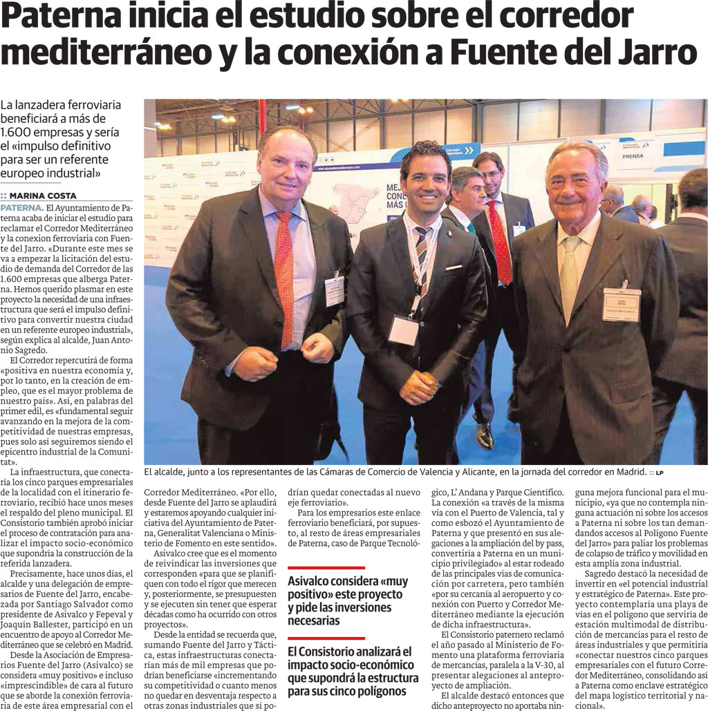 Paterna inicia el estudio sobre el corredor mediterráneo y la conexión a Fuente del Jarro